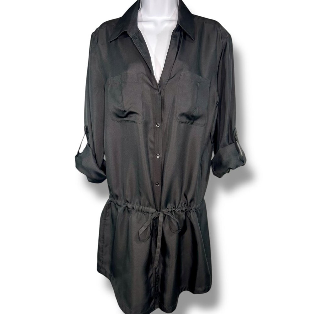 Banana Republic Heritage Black Silk Twill Drawstring Tunic Dress